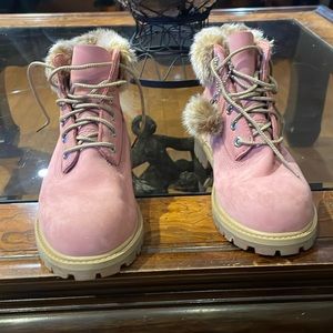 6 Inch Premium Waterproof Boot Junior 'Faux Fur Trim - Medium Pink